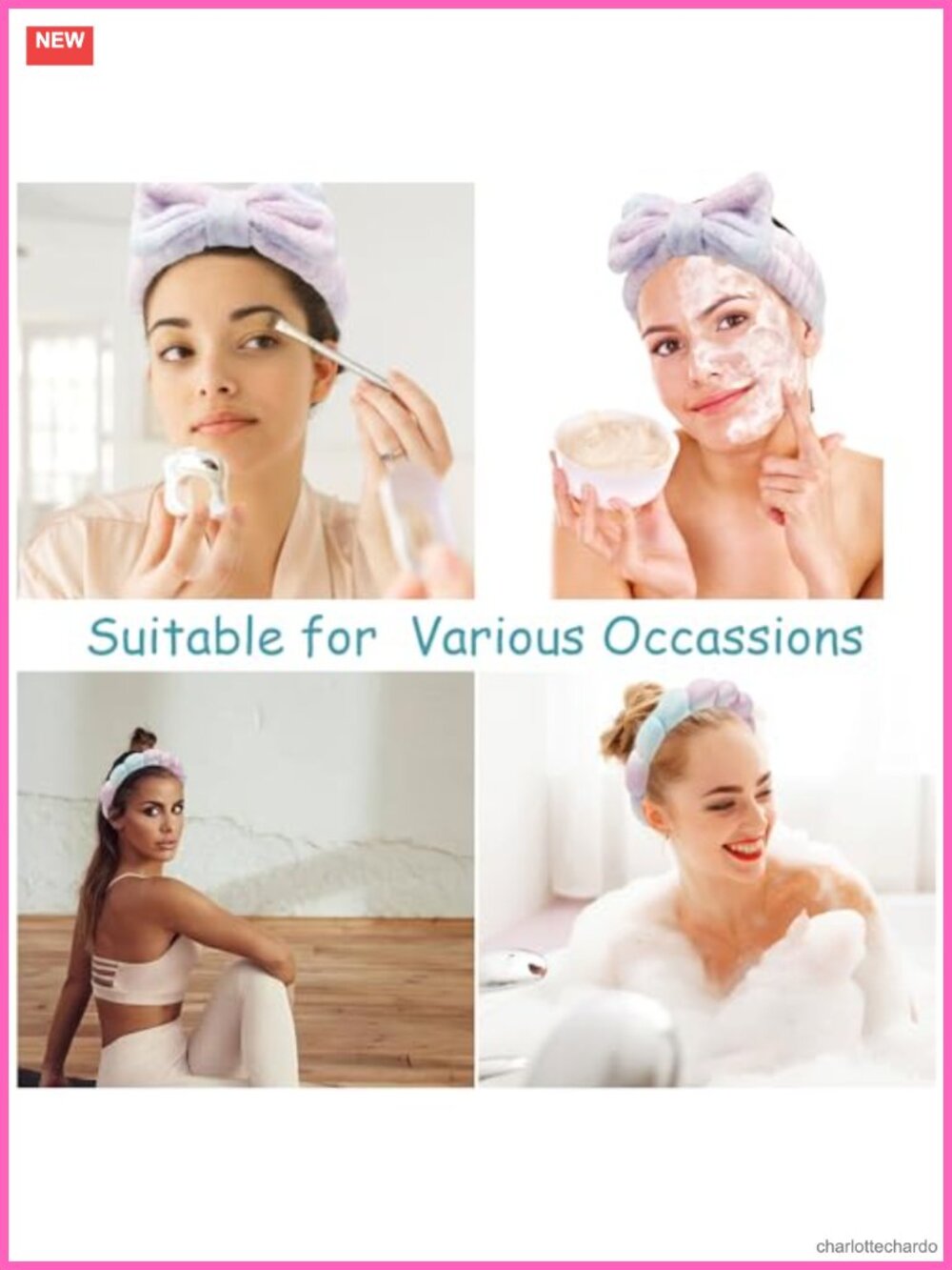 Spa Headband Set with Wrist Bands Microfiber Hair Accessories for Washing Face - Picture 3 of 6